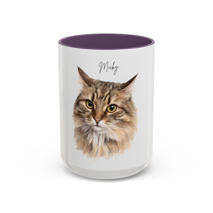 Cat Portrait Accent Coffee Mug – Personalized “Micky” Cat Face Coffee Cup (11/15oz)