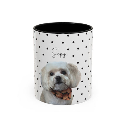 Personalized Dog Photo Polka Dot Accent Coffee Mug (11/15oz) — Custom Name "Sopy"