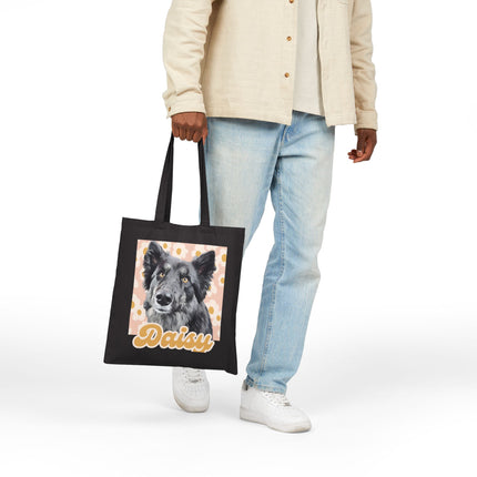 Personalized Dog Tote Bag - 'Daisy' Canvas Shopper with Retro Floral Portrait