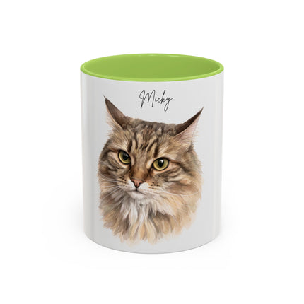 Cat Portrait Accent Coffee Mug – Personalized “Micky” Cat Face Coffee Cup (11/15oz)