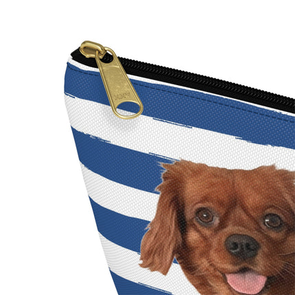 Personalized Dog Face Accessory Pouch — "Cannoli & Rigatoni" Striped Makeup Bag