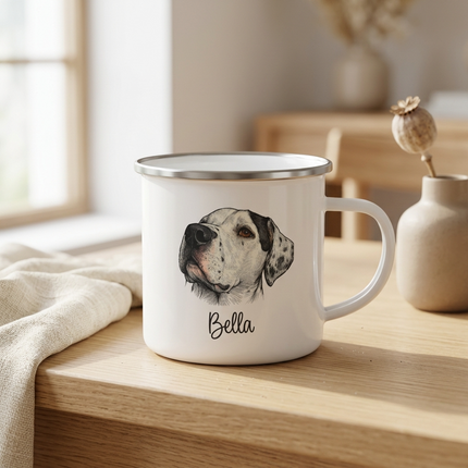 Enamel Camping Mug — Personalized Dog Portrait 'Kona' Camper Coffee Cup