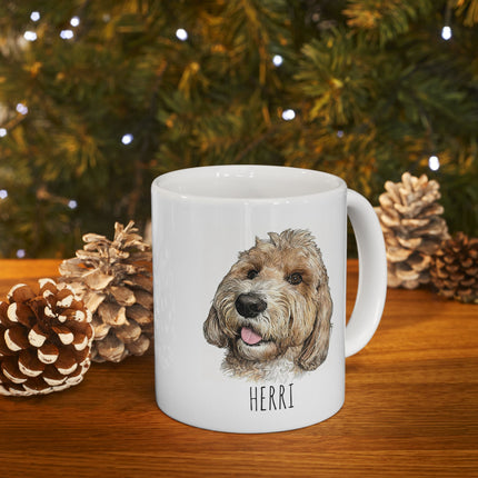 Dog Portrait Mug — Personalized Pet Name Ceramic Coffee Cup (11oz, 15oz)