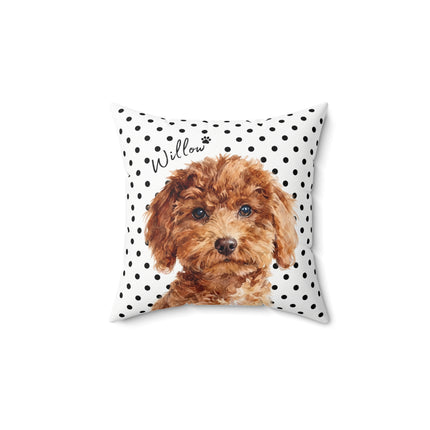Polka Dot Pet Portrait Pillow — Custom Cat & Dog Name Throw Pillow