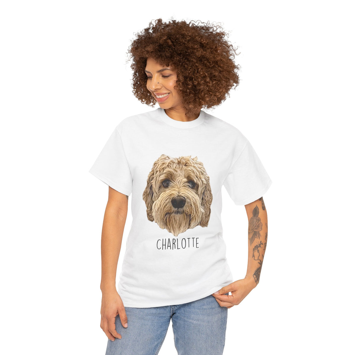 Personalized Dog Portrait T-Shirt — "Charlotte" Labradoodle Tee