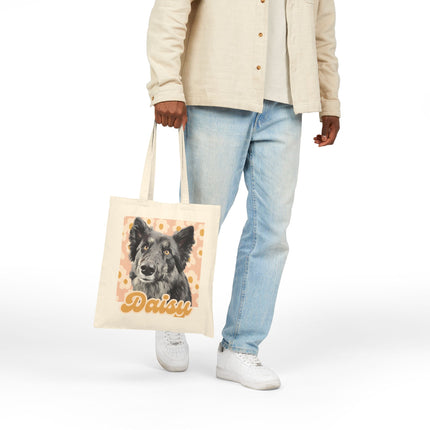 Personalized Dog Tote Bag - 'Daisy' Canvas Shopper with Retro Floral Portrait