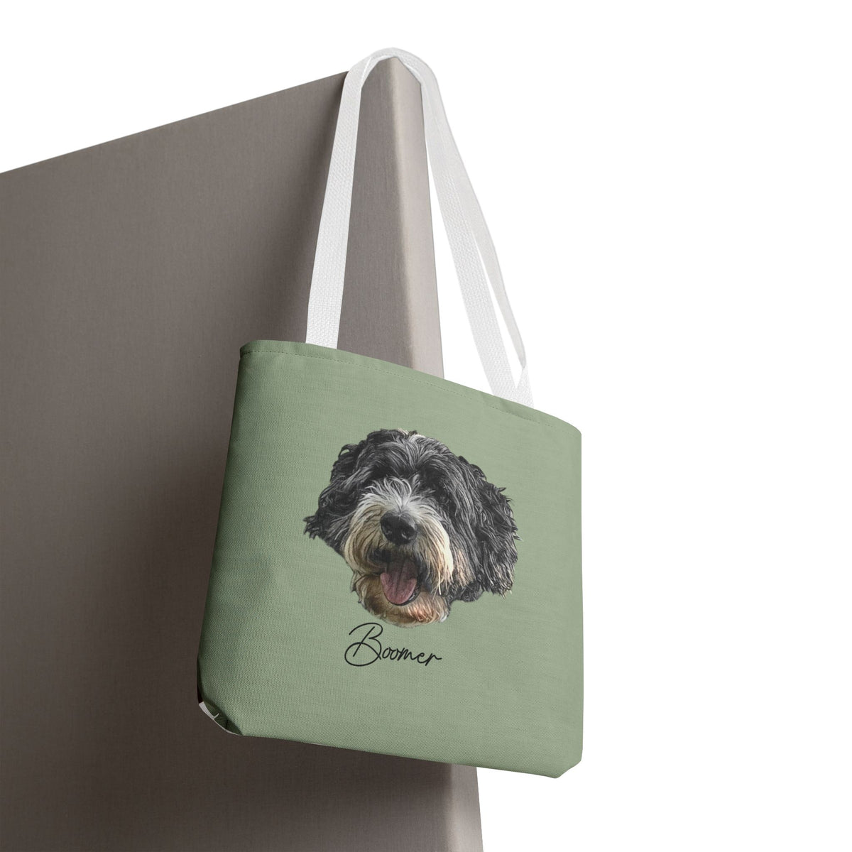 Dog Portrait Tote Bag — Custom Pet Face Print (e.g., “Boomer”)