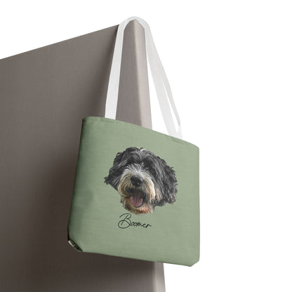 Dog Portrait Tote Bag — Custom Pet Face Print (e.g., “Boomer”)
