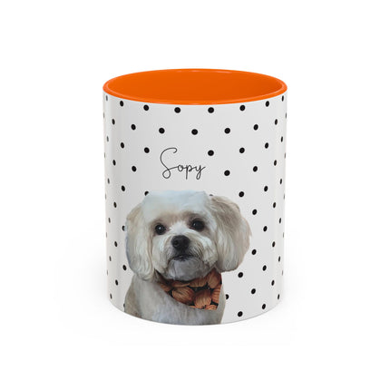 Personalized Dog Photo Polka Dot Accent Coffee Mug (11/15oz) — Custom Name "Sopy"