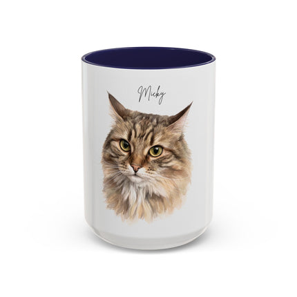 Cat Portrait Accent Coffee Mug – Personalized “Micky” Cat Face Coffee Cup (11/15oz)