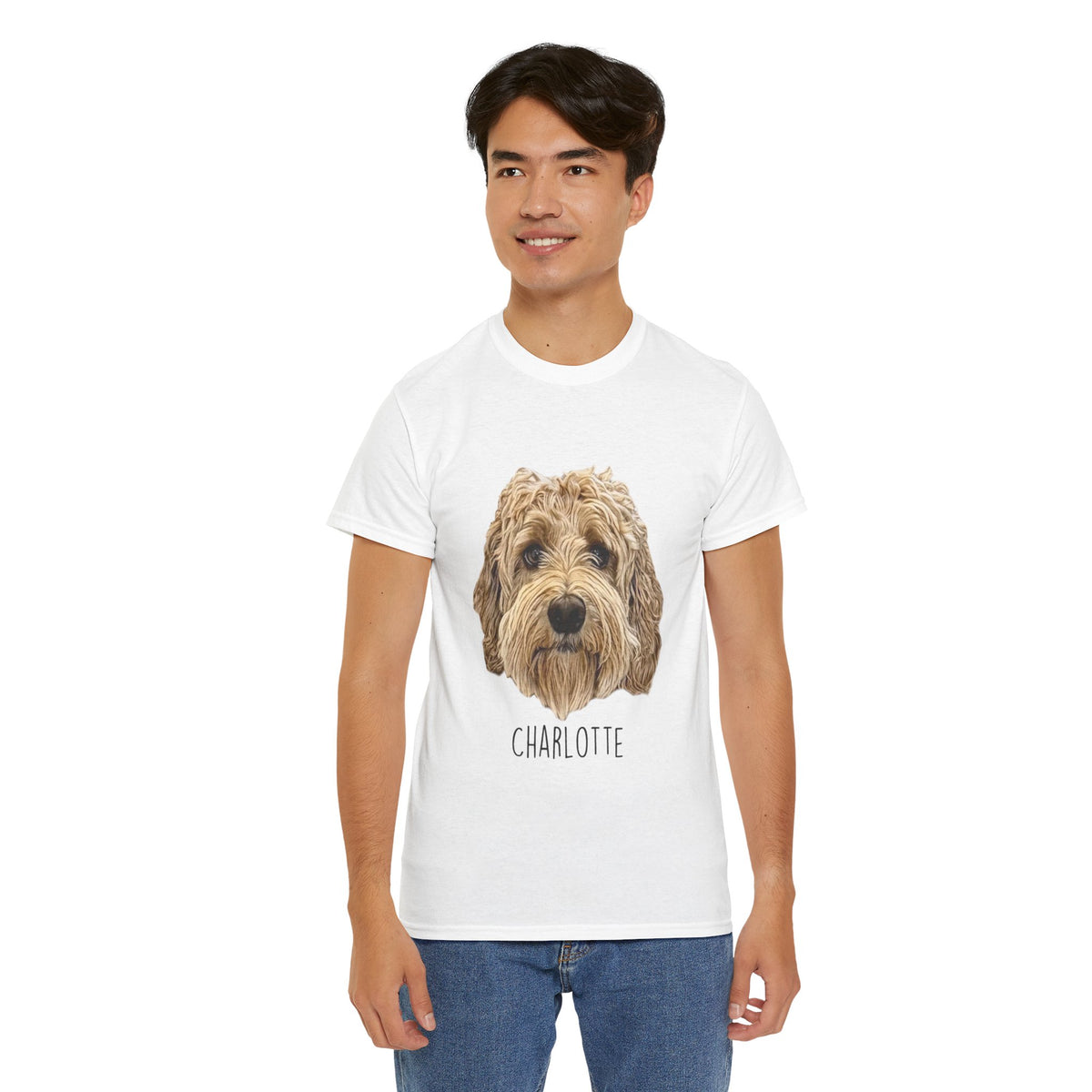 Personalized Dog Portrait T-Shirt — "Charlotte" Labradoodle Tee
