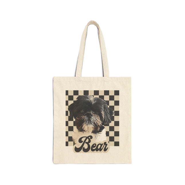 Personalized Pet Tote Bag — Custom "Bear" Shih Tzu Portrait on Checkerboard Canvas Tote