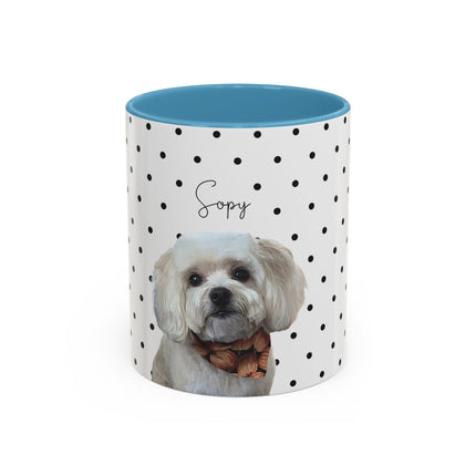 Personalized Dog Photo Polka Dot Accent Coffee Mug (11/15oz) — Custom Name "Sopy"