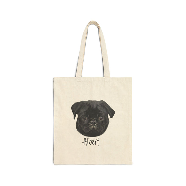 Tote Bag — Personalized Black Pug Portrait Canvas Tote (Custom Name)