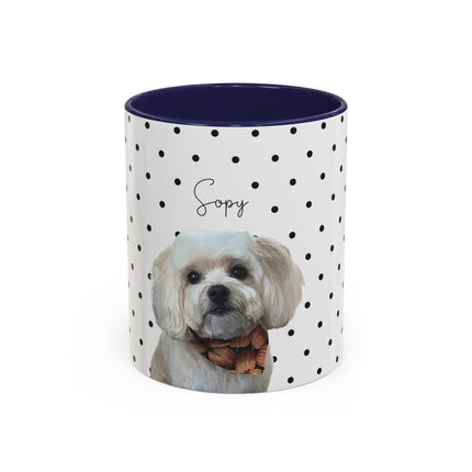 Personalized Dog Photo Polka Dot Accent Coffee Mug (11/15oz) — Custom Name "Sopy"
