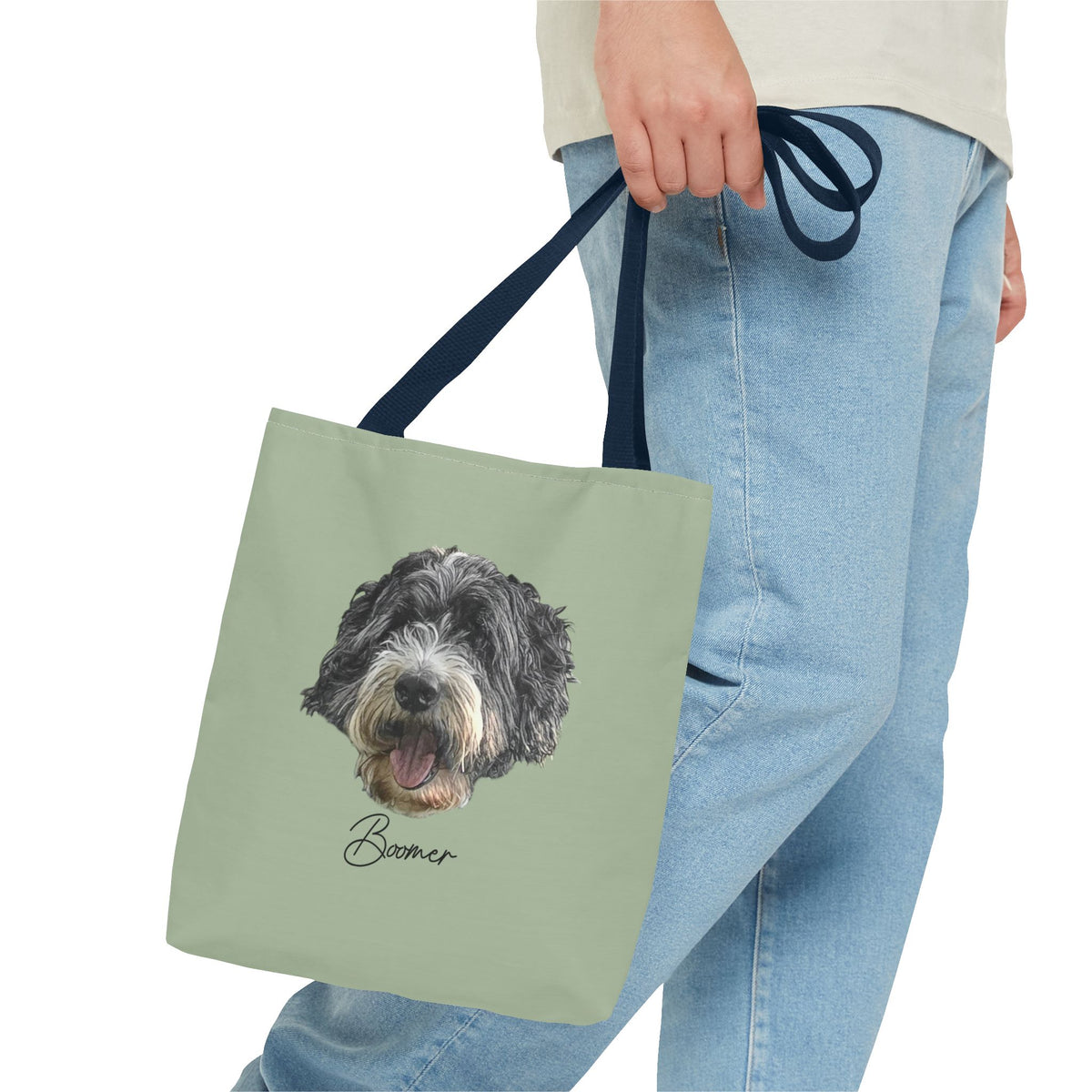 Dog Portrait Tote Bag — Custom Pet Face Print (e.g., “Boomer”)
