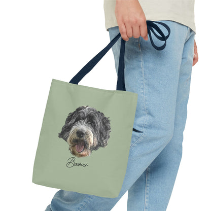 Dog Portrait Tote Bag — Custom Pet Face Print (e.g., “Boomer”)