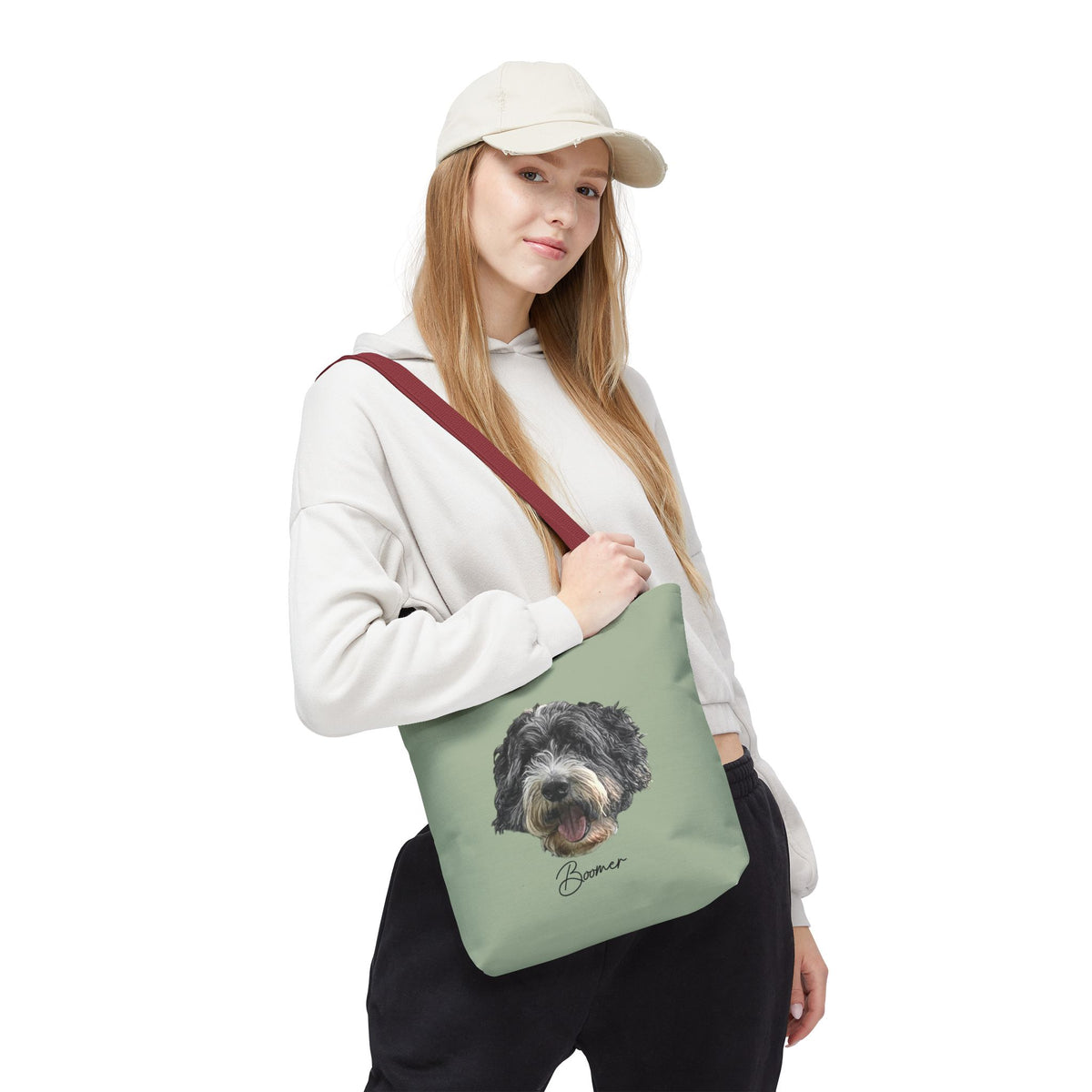 Dog Portrait Tote Bag — Custom Pet Face Print (e.g., “Boomer”)