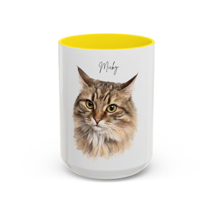 Cat Portrait Accent Coffee Mug – Personalized “Micky” Cat Face Coffee Cup (11/15oz)