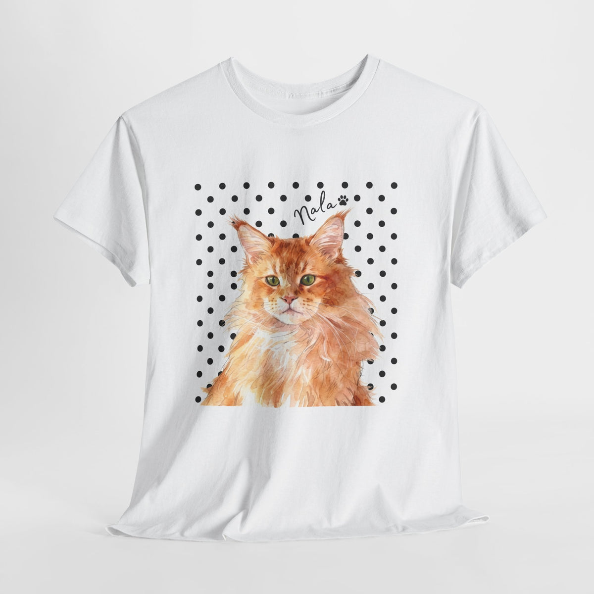 Cat Portrait T-Shirt — Polka Dot Orange Tabby "Relax" Tee