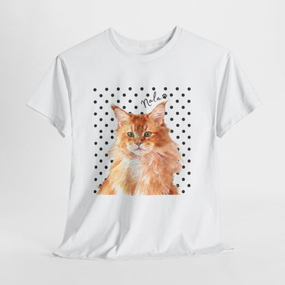 Cat Portrait T-Shirt — Polka Dot Orange Tabby "Relax" Tee
