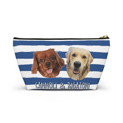 Personalized Dog Face Accessory Pouch — "Cannoli & Rigatoni" Striped Makeup Bag
