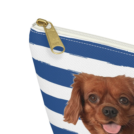 Personalized Dog Face Accessory Pouch — "Cannoli & Rigatoni" Striped Makeup Bag