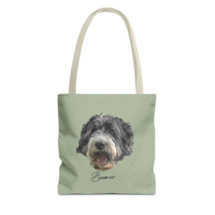 Dog Portrait Tote Bag — Custom Pet Face Print (e.g., “Boomer”)