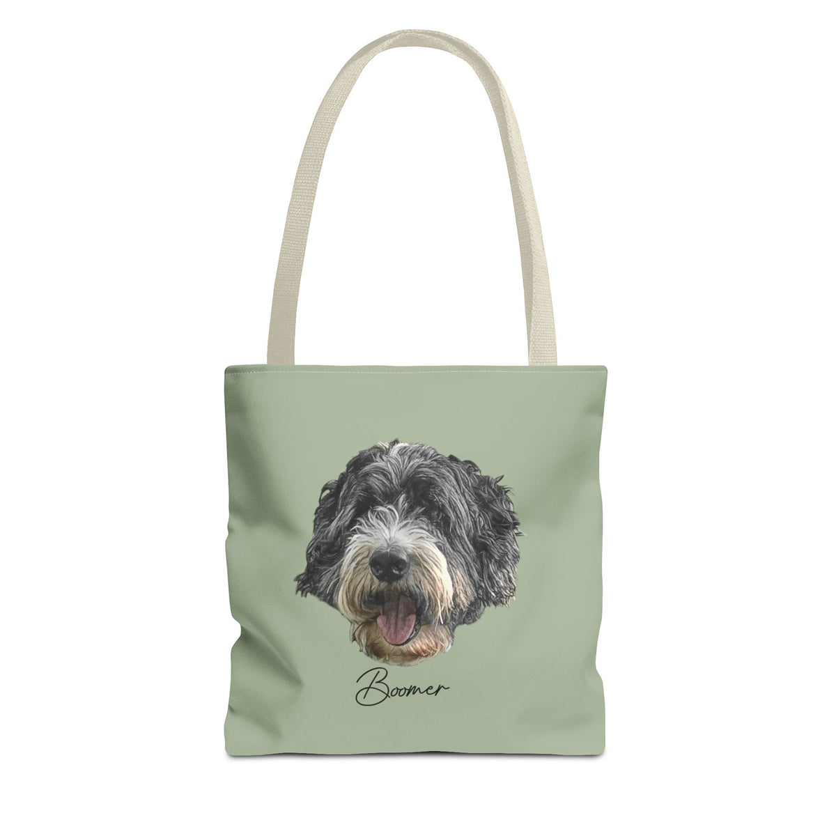 Dog Portrait Tote Bag — Custom Pet Face Print (e.g., “Boomer”)