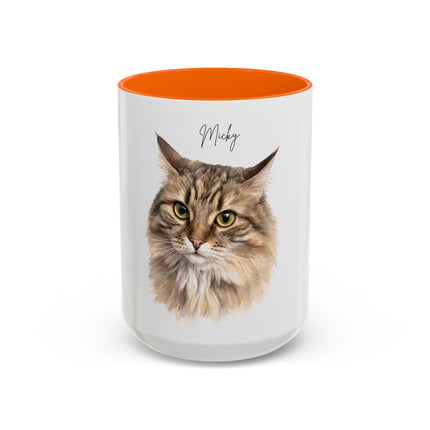 Cat Portrait Accent Coffee Mug – Personalized “Micky” Cat Face Coffee Cup (11/15oz)