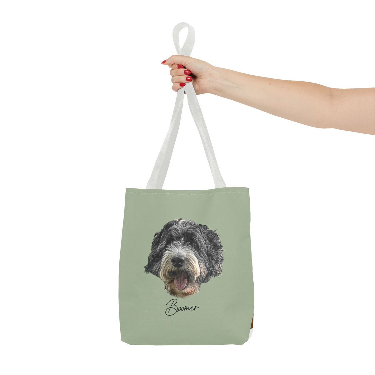 Dog Portrait Tote Bag — Custom Pet Face Print (e.g., “Boomer”)