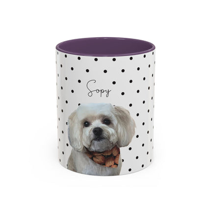 Personalized Dog Photo Polka Dot Accent Coffee Mug (11/15oz) — Custom Name "Sopy"