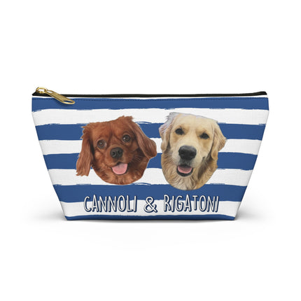 Personalized Dog Face Accessory Pouch — "Cannoli & Rigatoni" Striped Makeup Bag