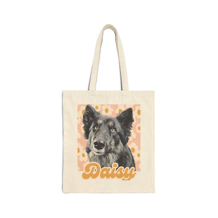 Personalized Dog Tote Bag - 'Daisy' Canvas Shopper with Retro Floral Portrait