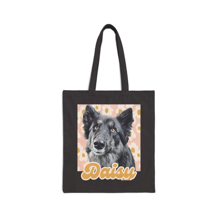 Personalized Dog Tote Bag - 'Daisy' Canvas Shopper with Retro Floral Portrait
