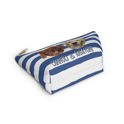 Personalized Dog Face Accessory Pouch — "Cannoli & Rigatoni" Striped Makeup Bag