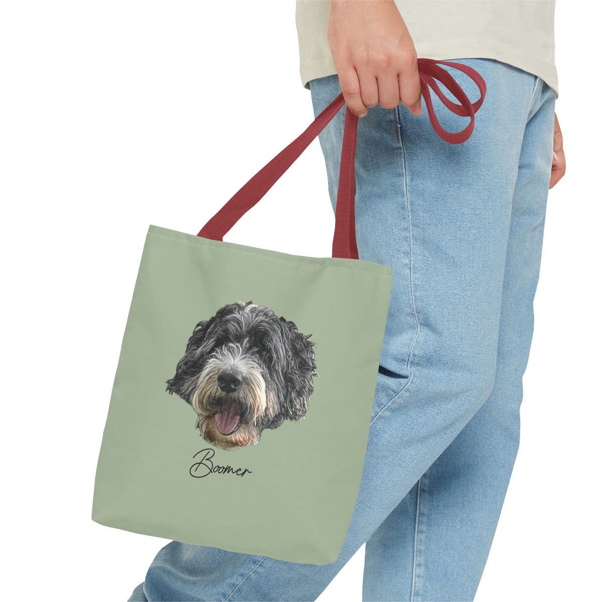 Dog Portrait Tote Bag — Custom Pet Face Print (e.g., “Boomer”)