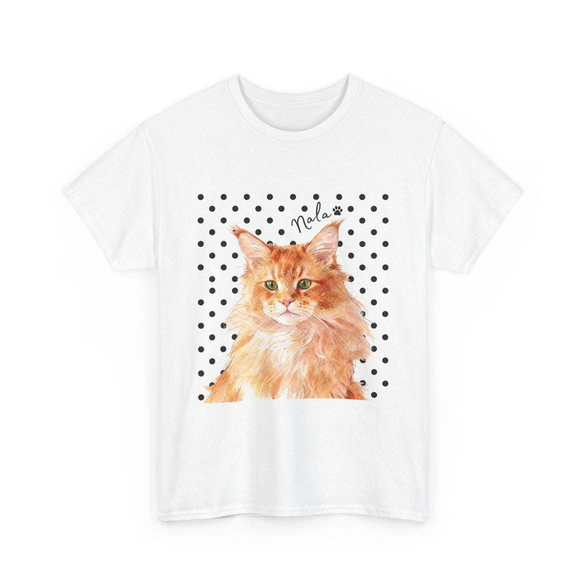 Cat Portrait T-Shirt — Polka Dot Orange Tabby "Relax" Tee