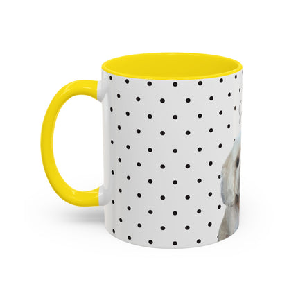 Personalized Dog Photo Polka Dot Accent Coffee Mug (11/15oz) — Custom Name "Sopy"