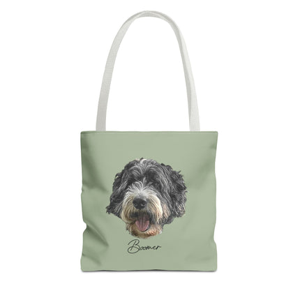 Dog Portrait Tote Bag — Custom Pet Face Print (e.g., “Boomer”)