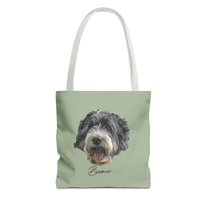 Dog Portrait Tote Bag — Custom Pet Face Print (e.g., “Boomer”)