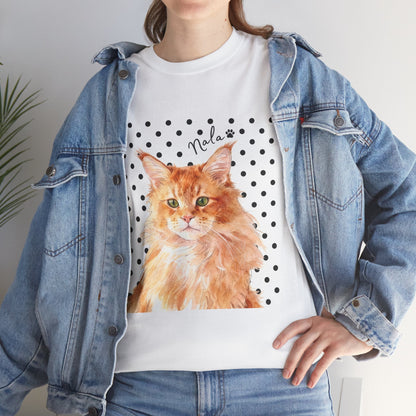 Cat Portrait T-Shirt — Polka Dot Orange Tabby "Relax" Tee