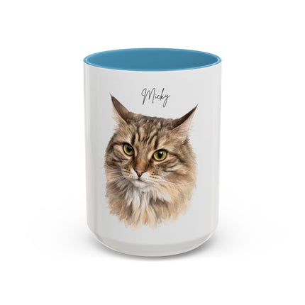 Cat Portrait Accent Coffee Mug – Personalized “Micky” Cat Face Coffee Cup (11/15oz)