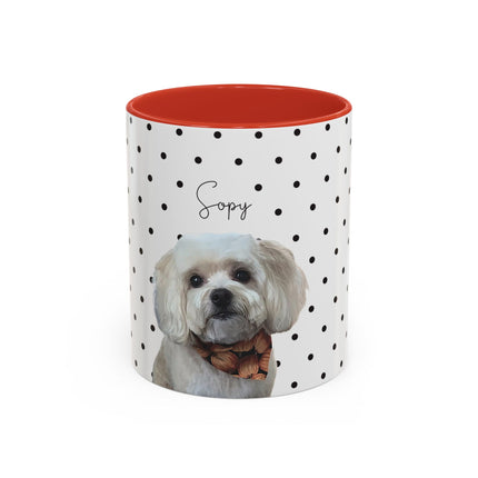 Personalized Dog Photo Polka Dot Accent Coffee Mug (11/15oz) — Custom Name "Sopy"