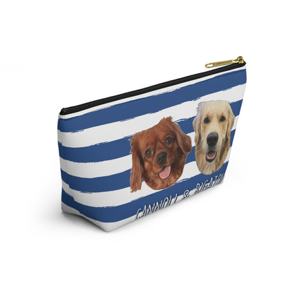 Personalized Dog Face Accessory Pouch — "Cannoli & Rigatoni" Striped Makeup Bag