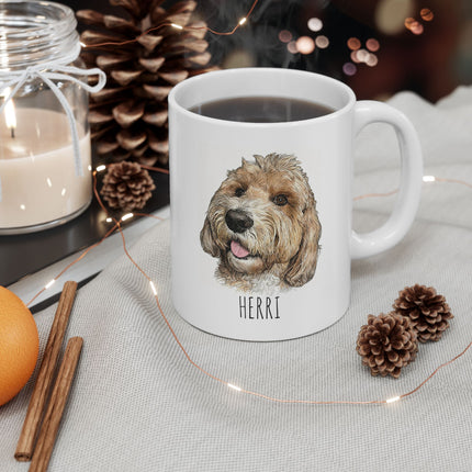 Dog Portrait Mug — Personalized Pet Name Ceramic Coffee Cup (11oz, 15oz)