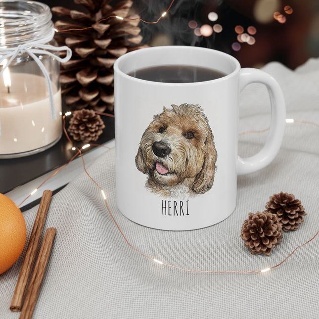 Dog Portrait Mug — Personalized Pet Name Ceramic Coffee Cup (11oz, 15oz)
