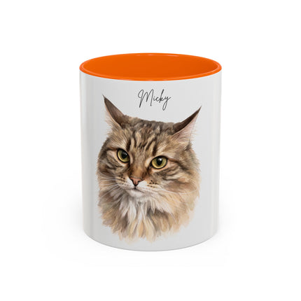 Cat Portrait Accent Coffee Mug – Personalized “Micky” Cat Face Coffee Cup (11/15oz)