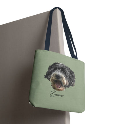 Dog Portrait Tote Bag — Custom Pet Face Print (e.g., “Boomer”)
