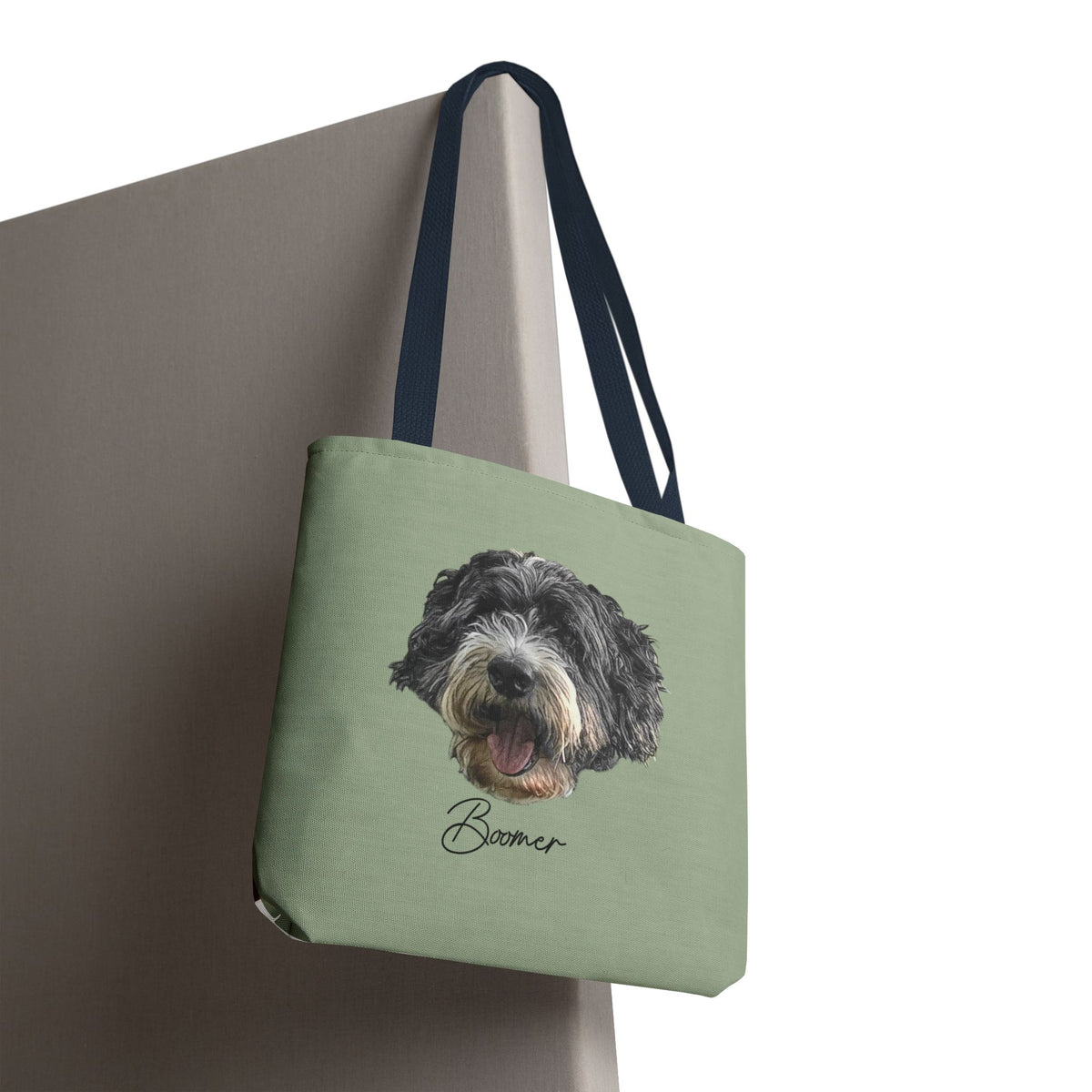 Dog Portrait Tote Bag — Custom Pet Face Print (e.g., “Boomer”)